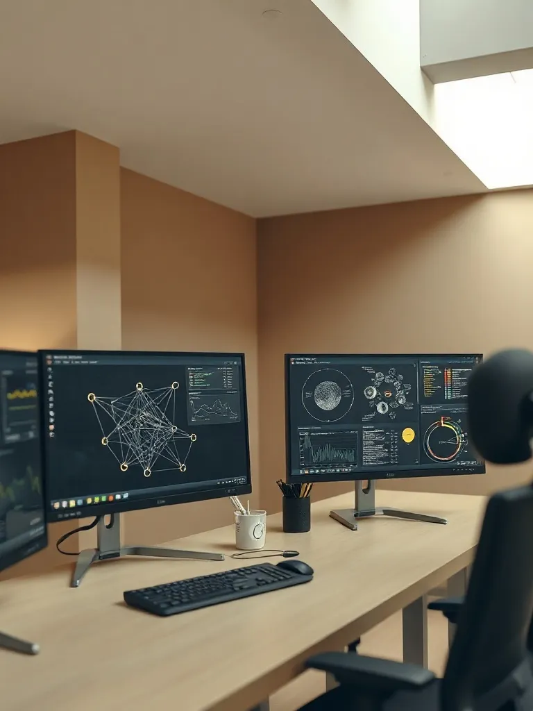 A professional minimalist workspace with high-end computer m