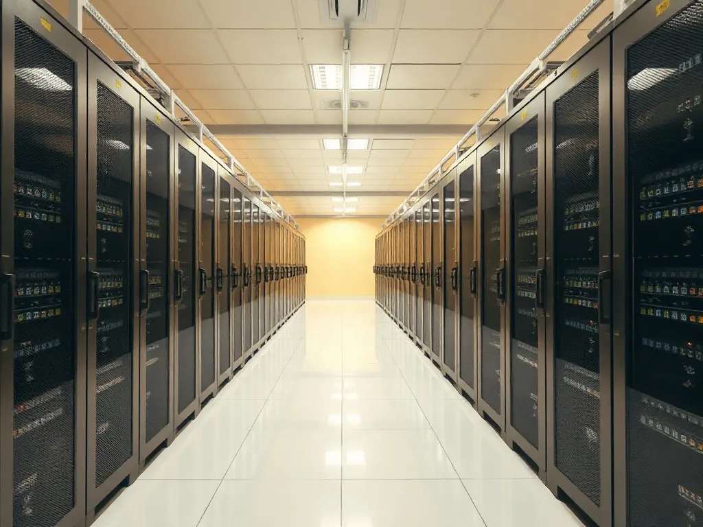 Professional clean server room with olive and beige lighting